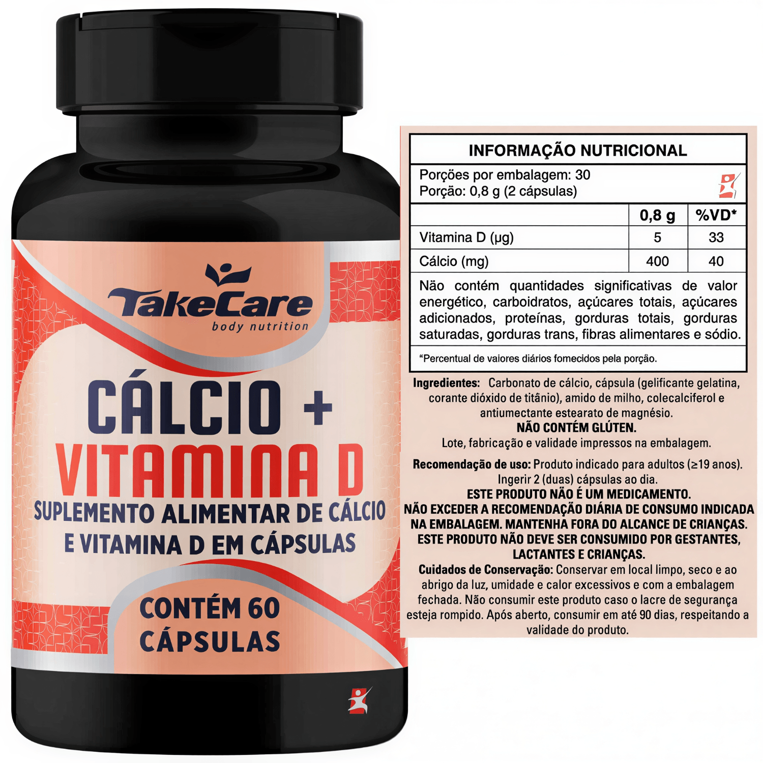 Cálcio + Vitamina D Take Care 60 Cápsulas