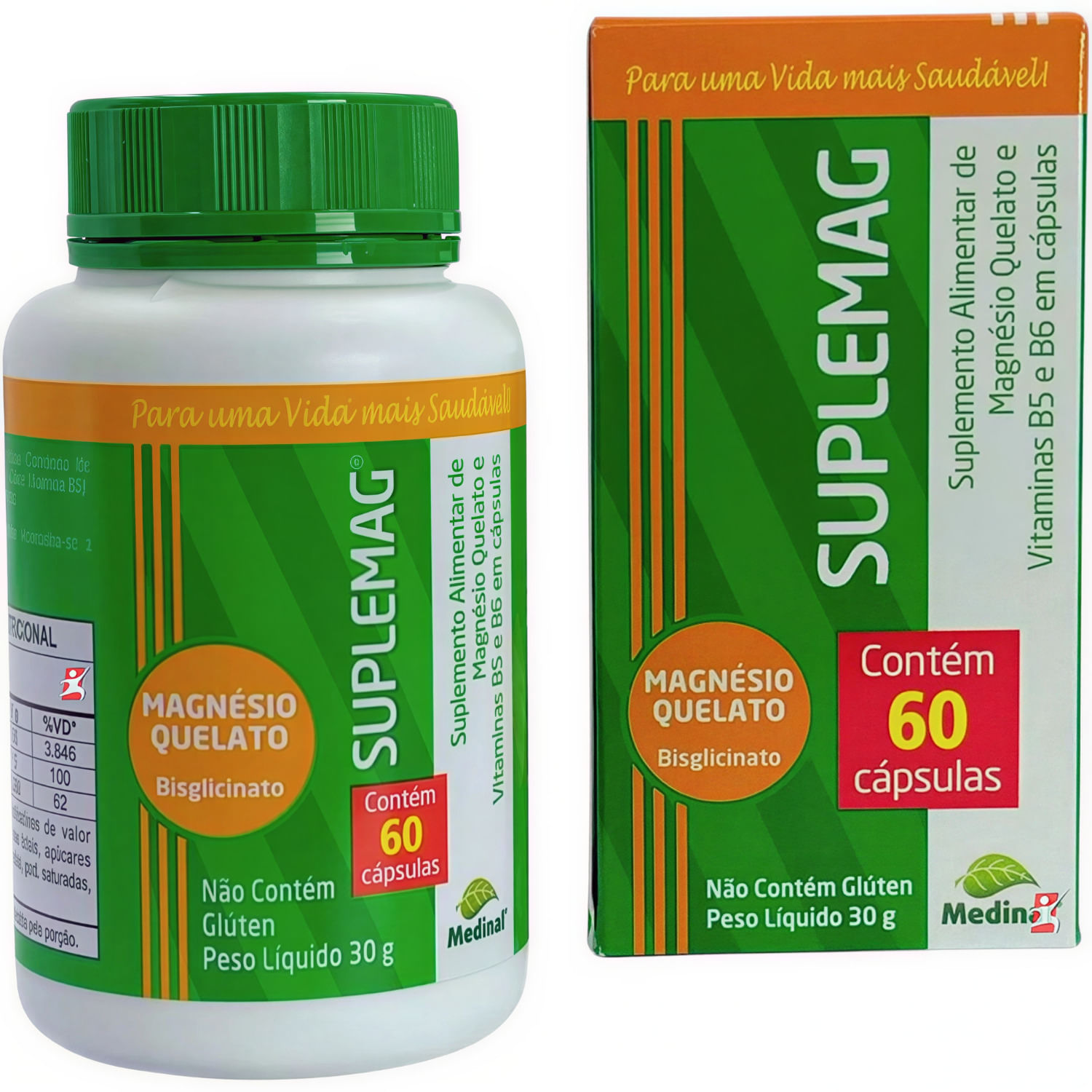 Suplemag Magnésio Quelato + Vitamina B5 E B6 Medinal 60 Cápsulas