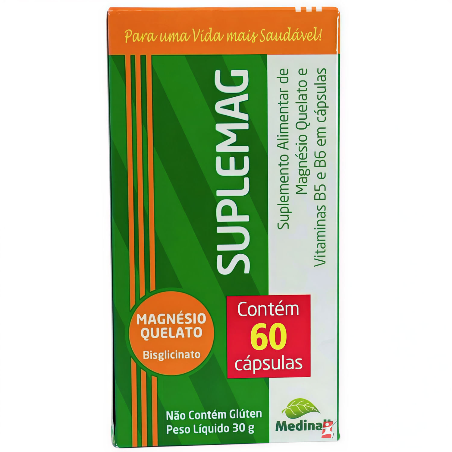 Suplemag Magnésio Quelato + Vitamina B5 E B6 Medinal 60 Cápsulas