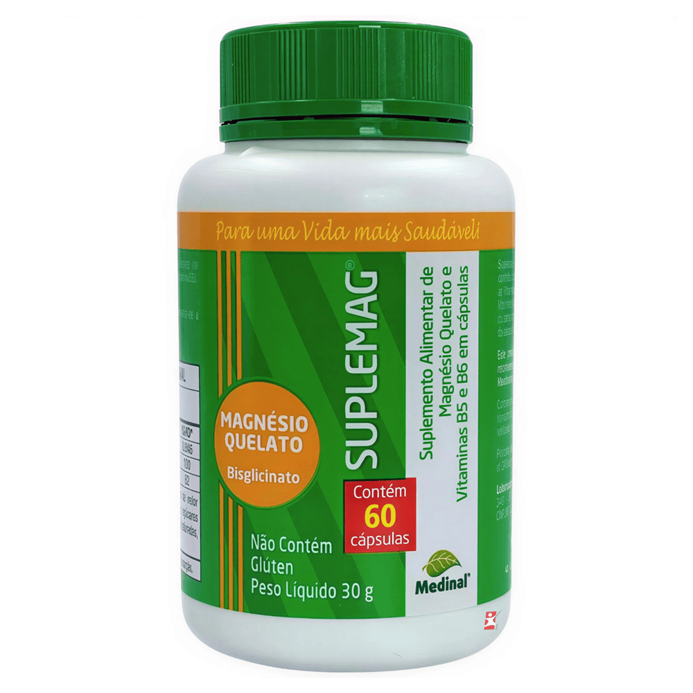 Suplemag Magnésio Quelato + Vitamina B5 E B6 Medinal 60 Cápsulas