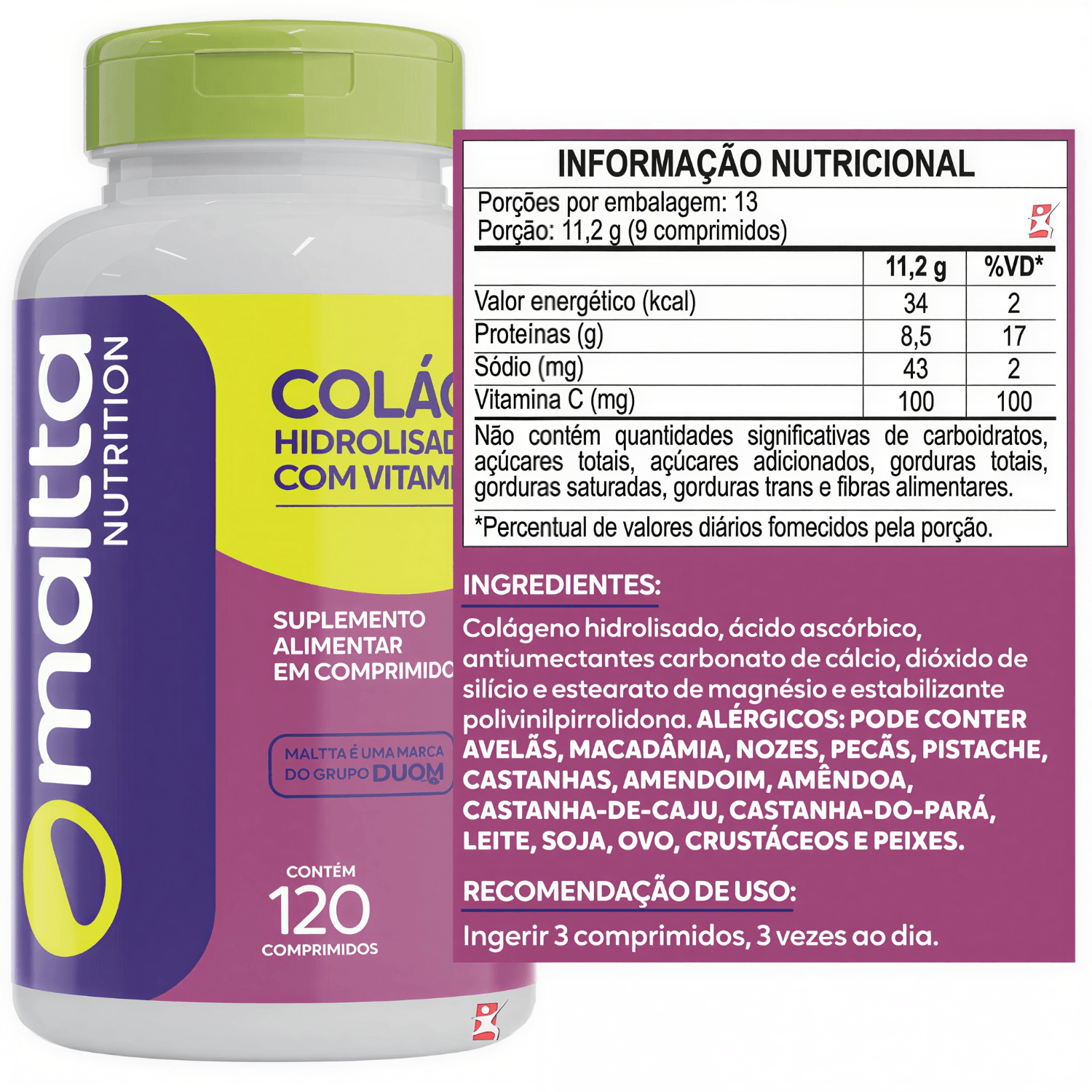 Kit 2 Colágeno Hidrolisado Com Vitamina C Maltta Nutrition 120 Comprimidos