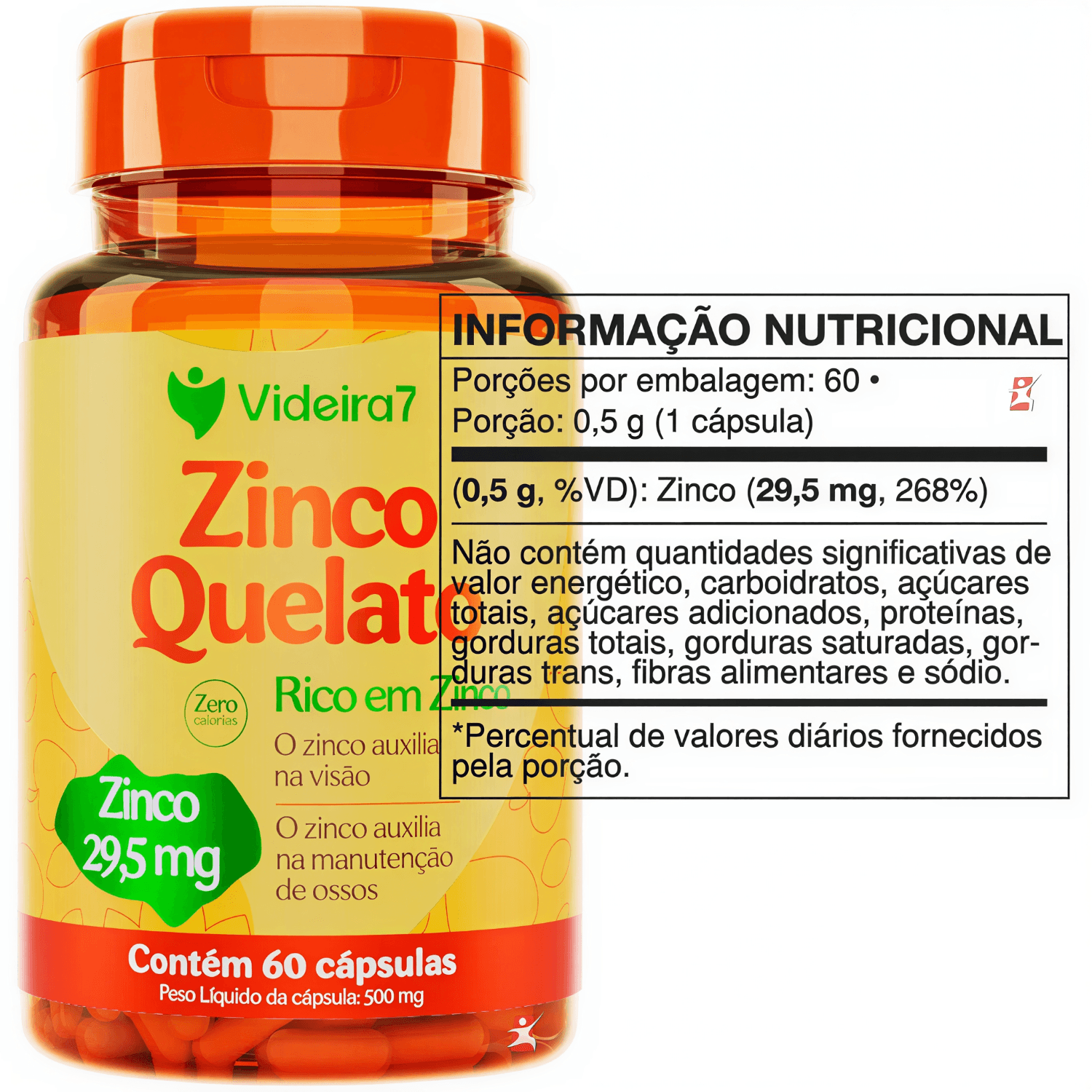 Zinco Quelato Videira7 60 Cápsulas