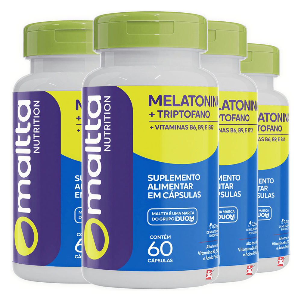 Kit 4 Melatonina + Triptofano + Vitaminas Mallta Nutrition 60 Cápsulas