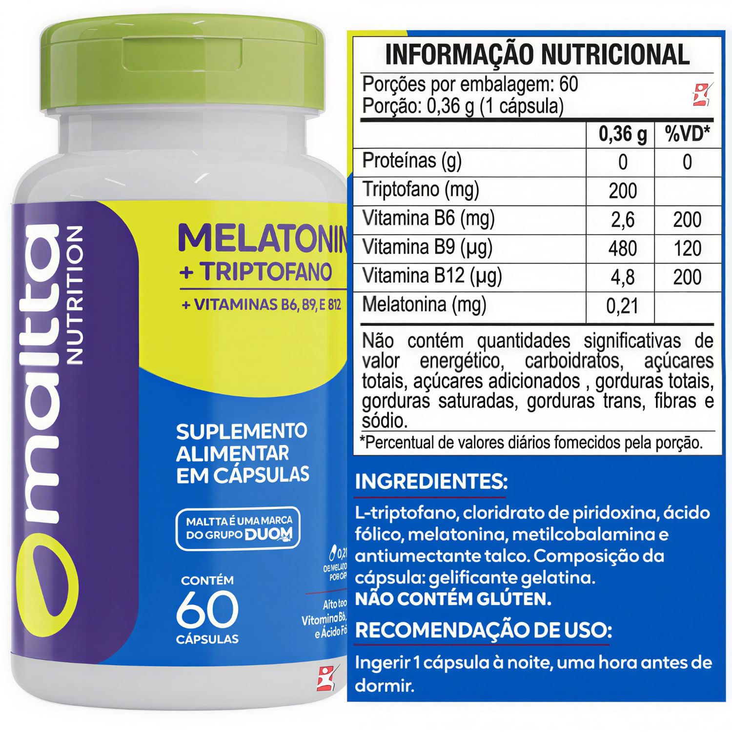 Kit 5 Melatonina + Triptofano + Vitaminas Mallta Nutrition 60 Cápsulas