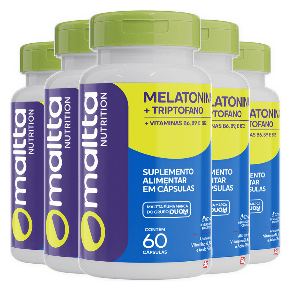 Kit 5 Melatonina + Triptofano + Vitaminas Mallta Nutrition 60 Cápsulas