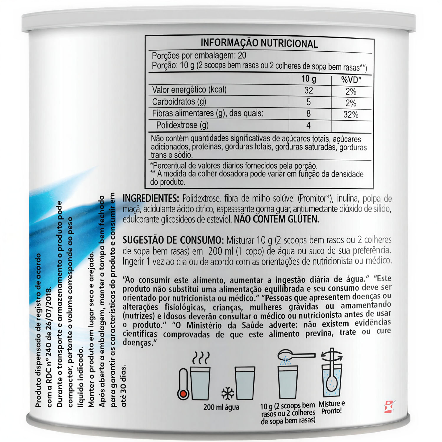 4 Fiber Prebiótico Regulador Intestinal Sabor Neutro ClinicMais 200g