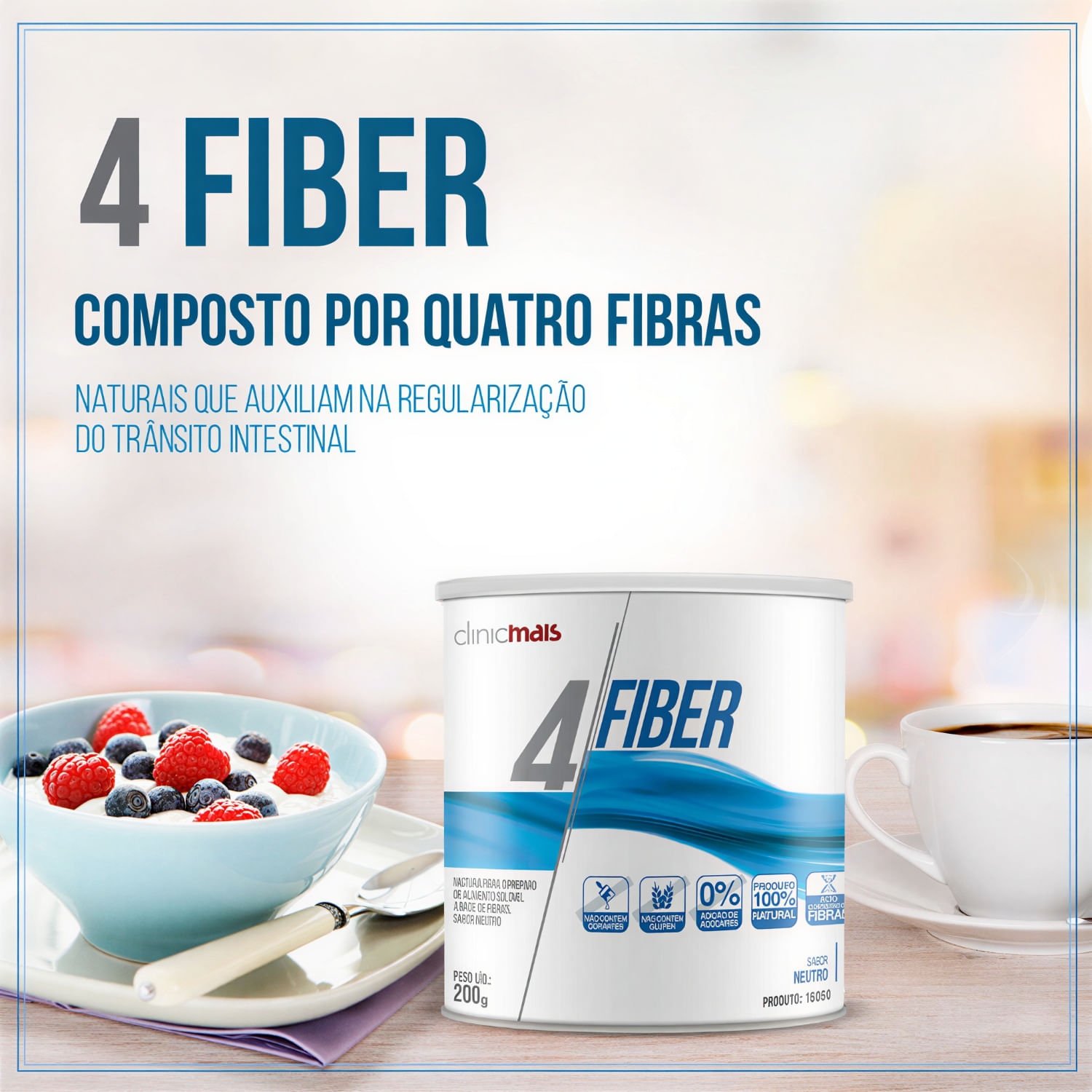 4 Fiber Prebiótico Regulador Intestinal Sabor Neutro ClinicMais 200g