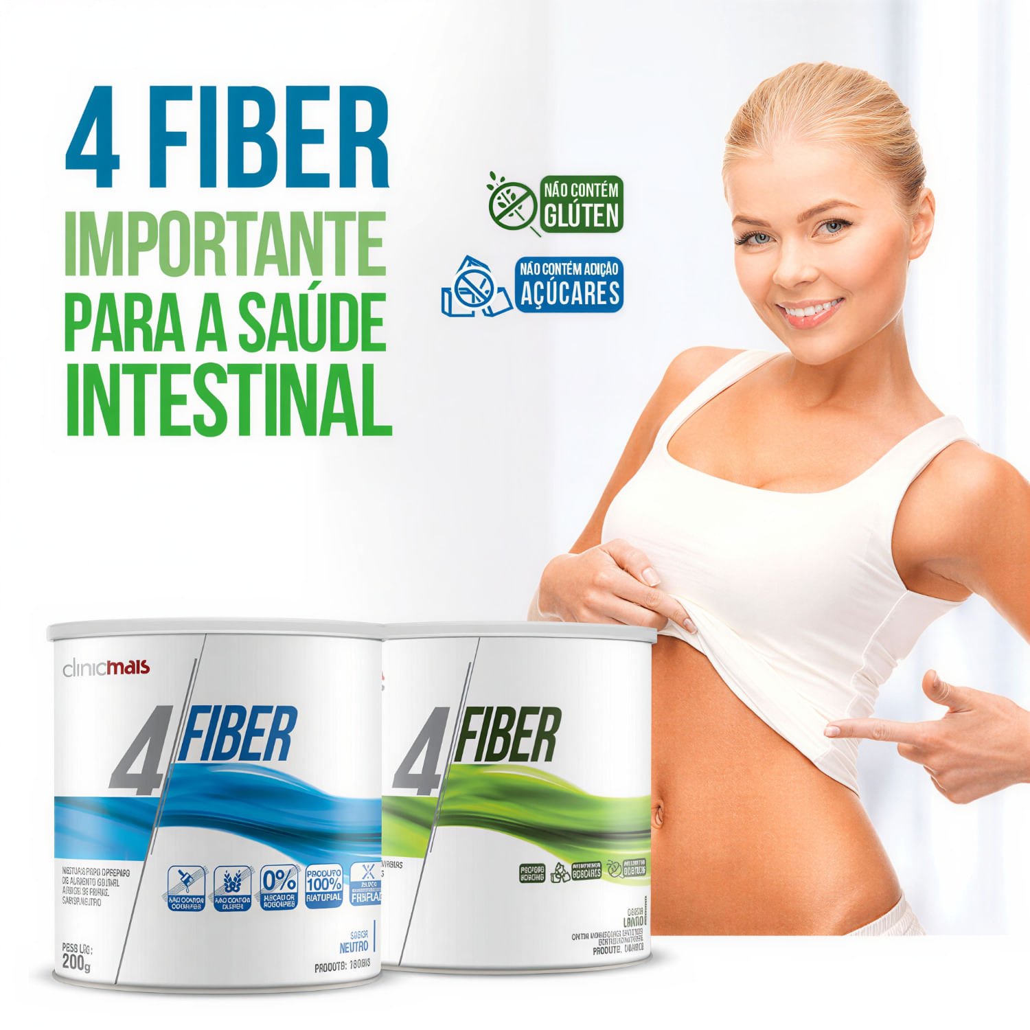 4 Fiber Prebiótico Regulador Intestinal Sabor Neutro ClinicMais 200g