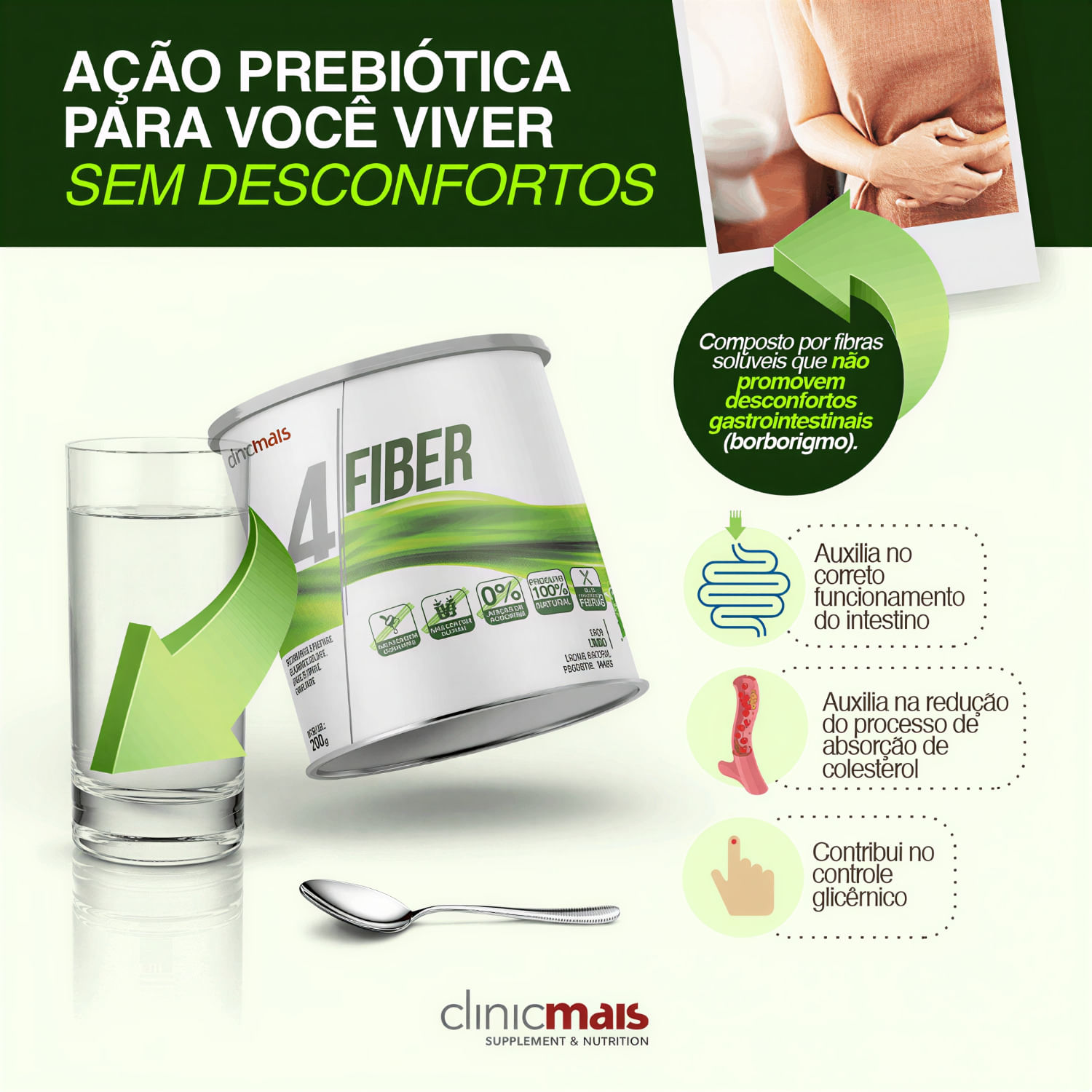 4 Fiber Prebiótico Regulador Intestinal Sabor Neutro ClinicMais 200g