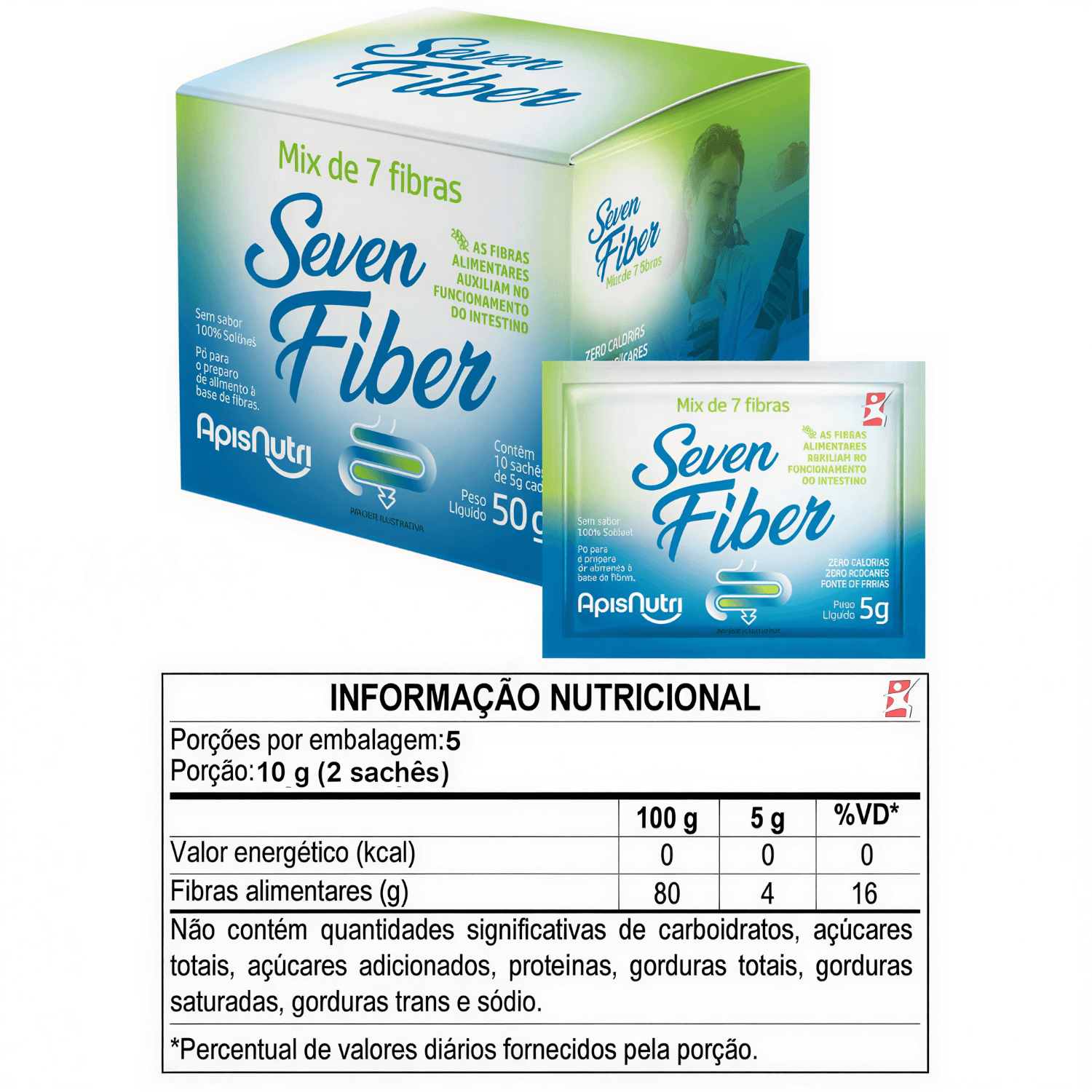 Seven Fiber Mix De 7 Fibras Saúde Do Intestino Apisnutri 10 Sachês