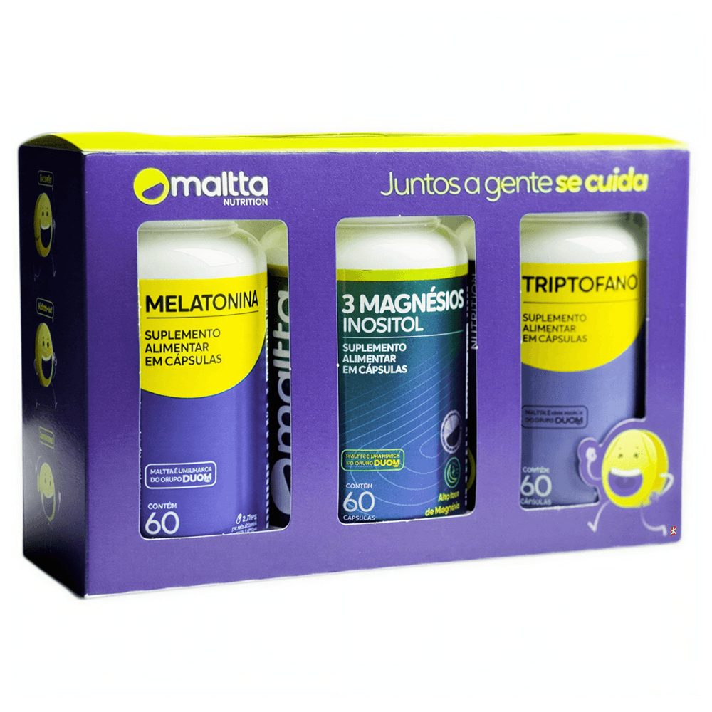 Kit Maltta Nutrition 3 Magnésios Inositol + Melatonina + Triptofano 60 Cápsulas Cada