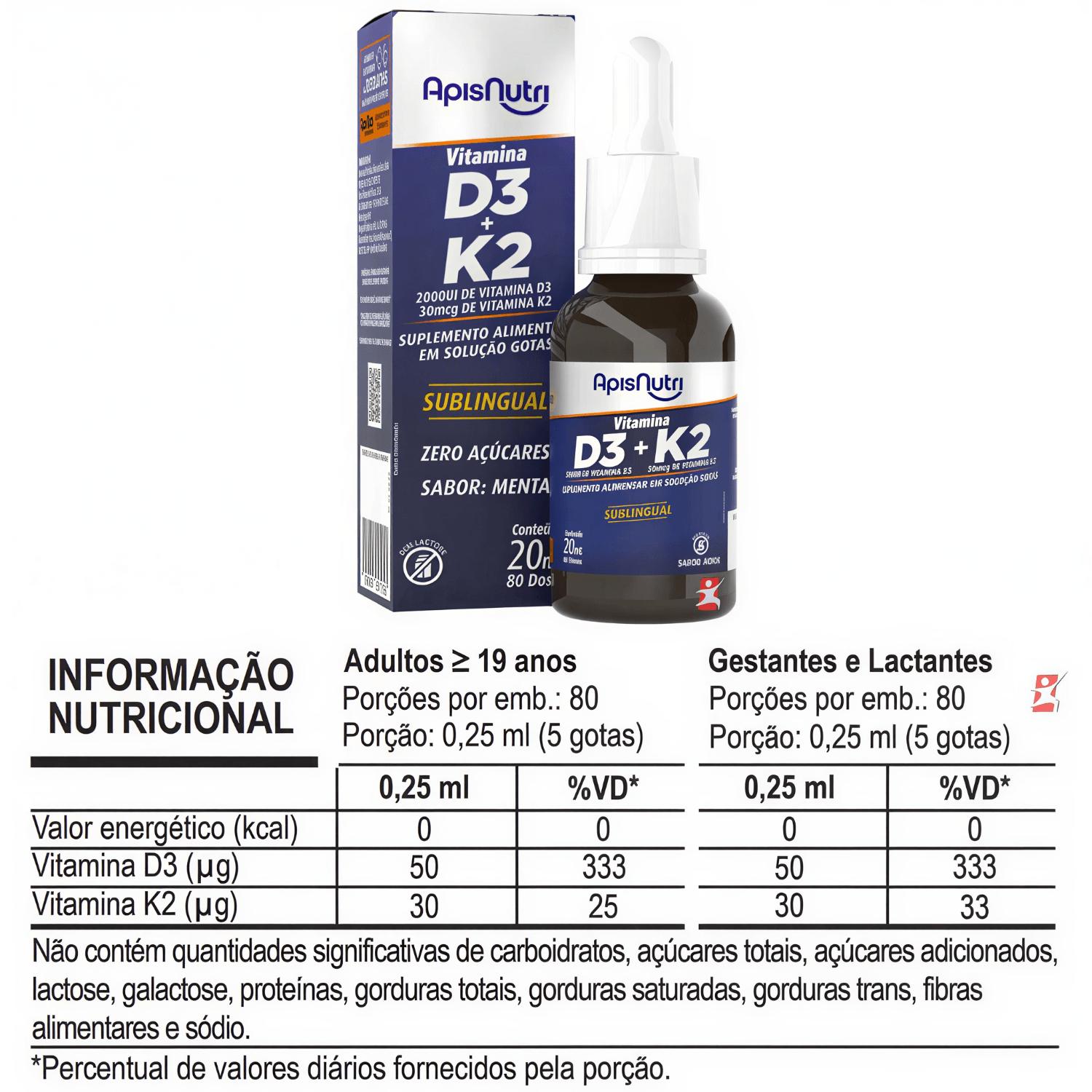 Vitamina D3 + Vitamina K2 Apisnutri Menta 20ml