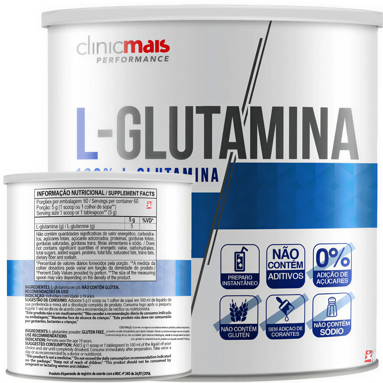 L-glutamina Clinicmais Sem Sabor 300g