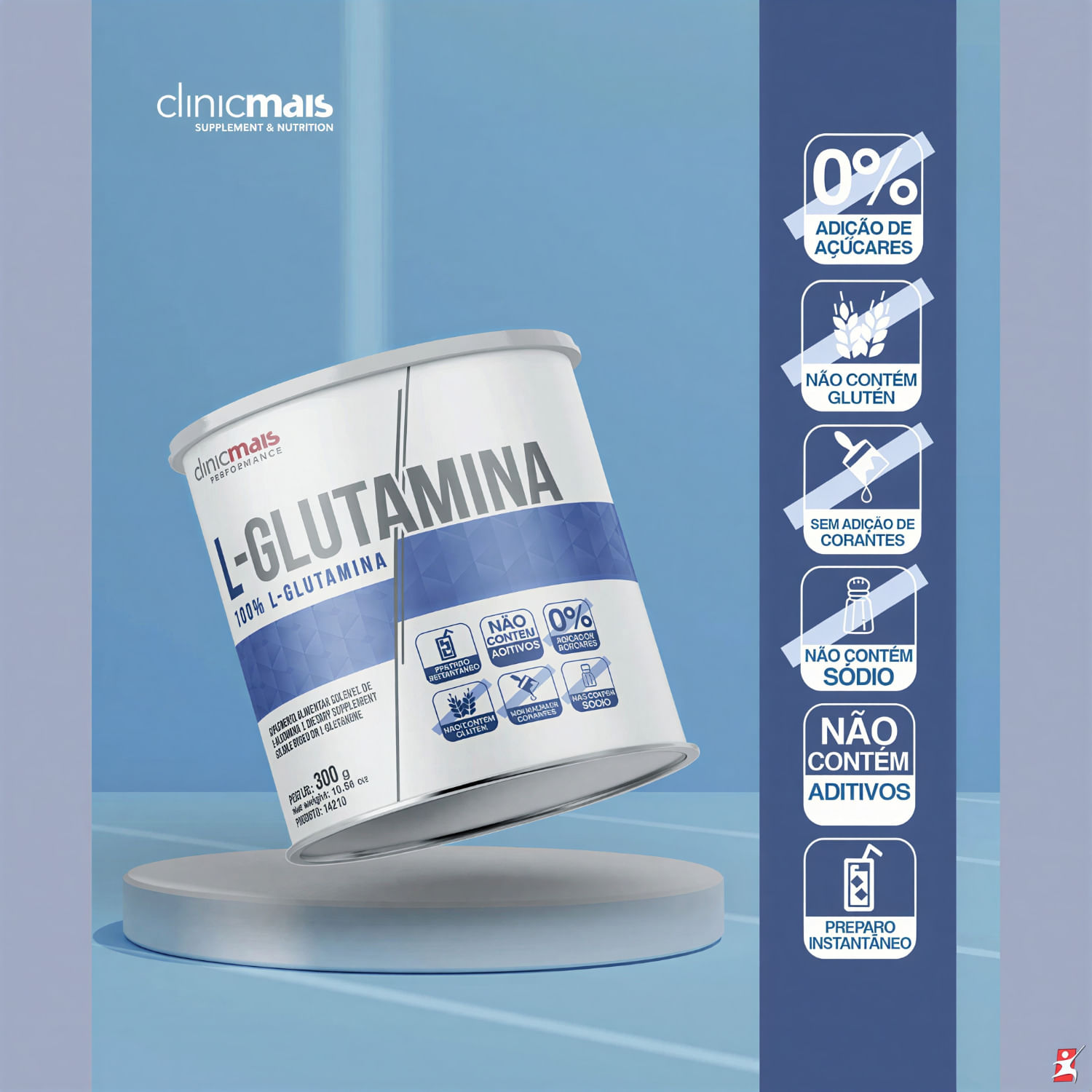 L-glutamina Clinicmais Sem Sabor 300g