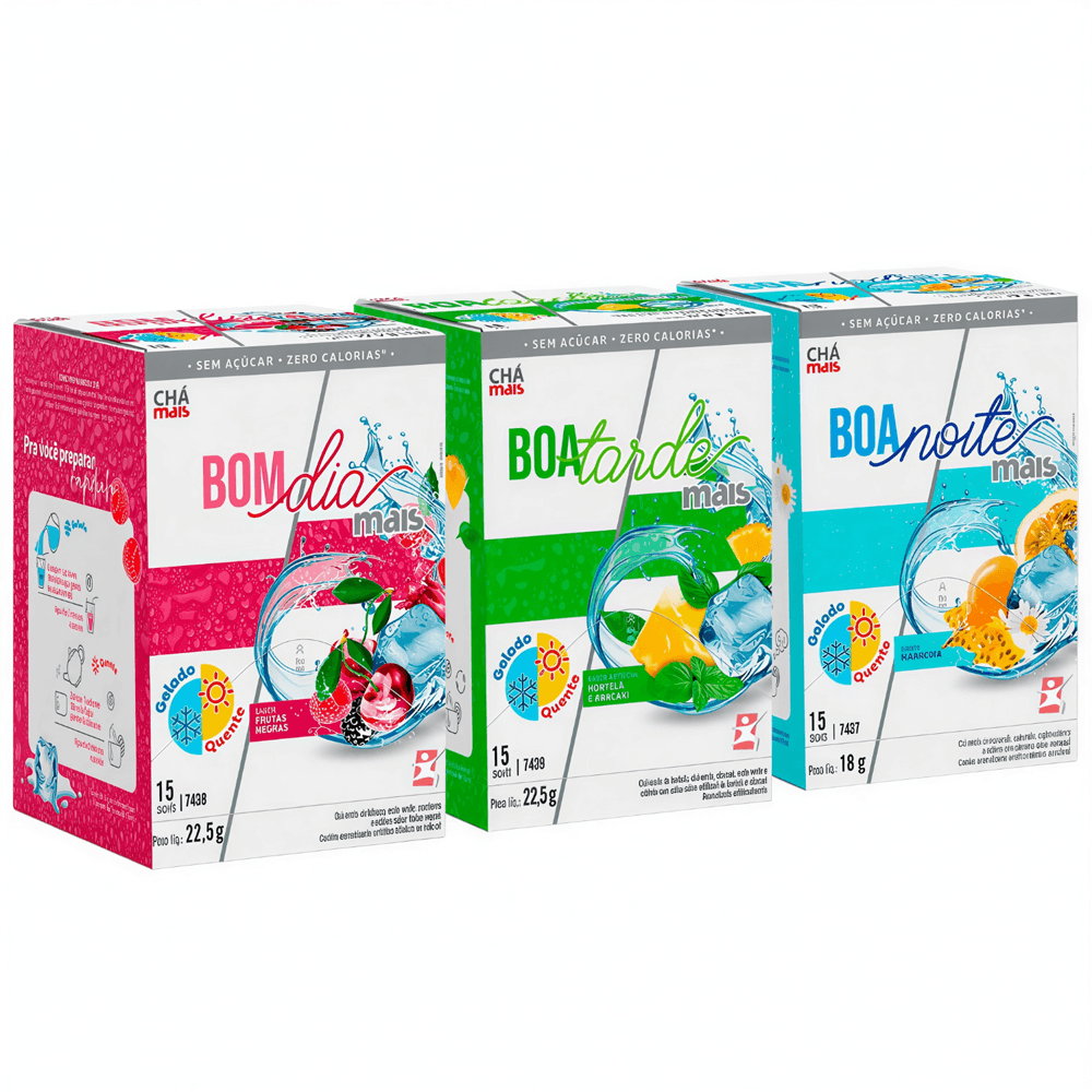 Kit Chás Infusão Gelado Ou Quente Bom Dia + Boa Tarde + Boa Noite Clinicmais 15 Sachês De Cada