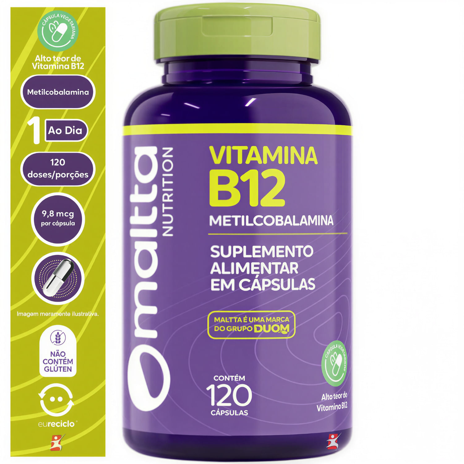 Vitamina B12 Metilcobalamina Maltta Nutrition 120 Cápsulas Veganas