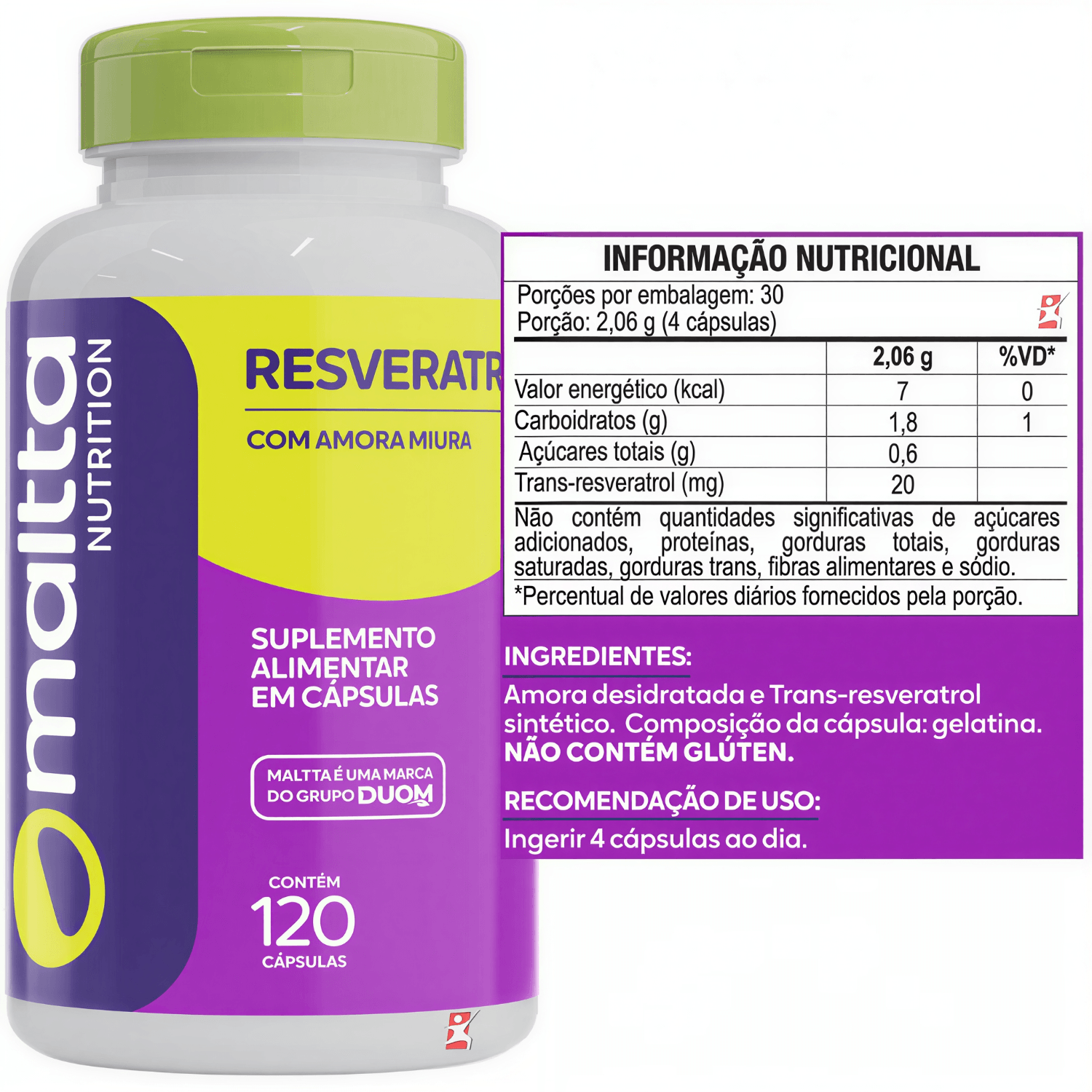 Resveratrol Com Amora Miura Maltta Nutrition 120 Cápsulas
