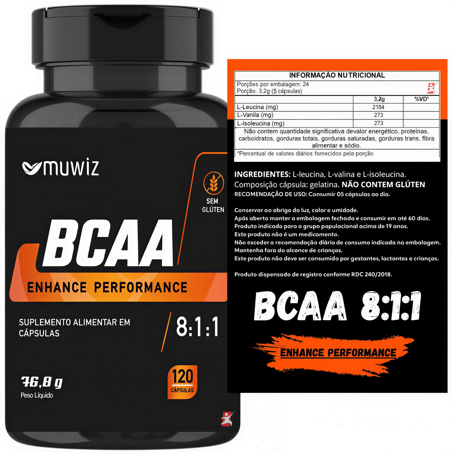 BCAA Enhance Performance 8:1:1 Muwiz 120 Cápsulas