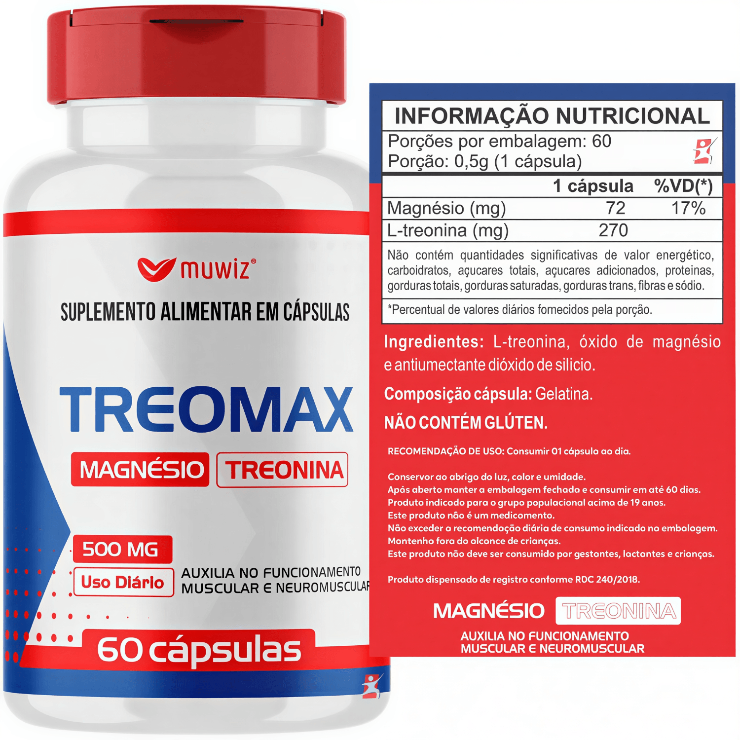 Treomax Magnésio + Treonina Muwiz 60 Cápsulas