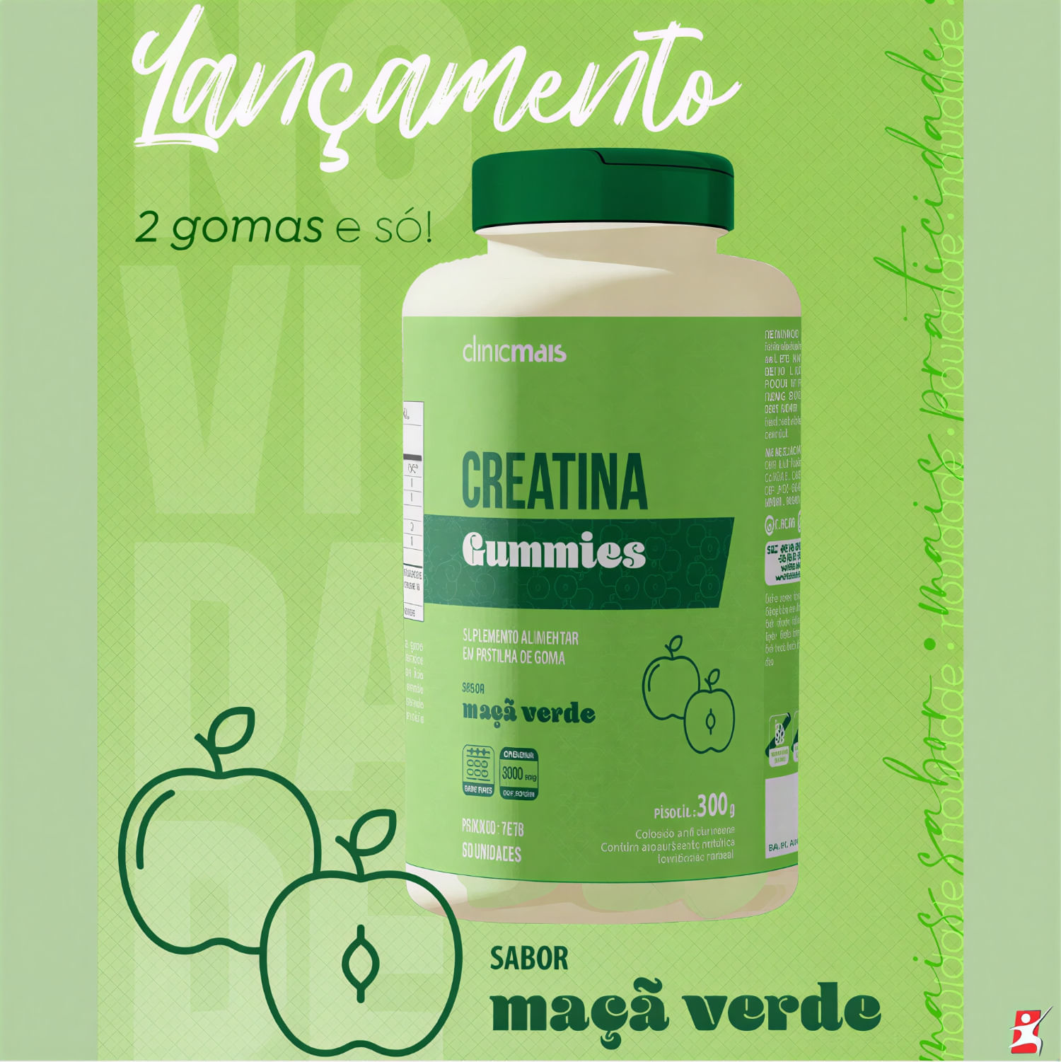 Creatina Gummies Clinicmais Sabor Maçã Verde 60 Gomas