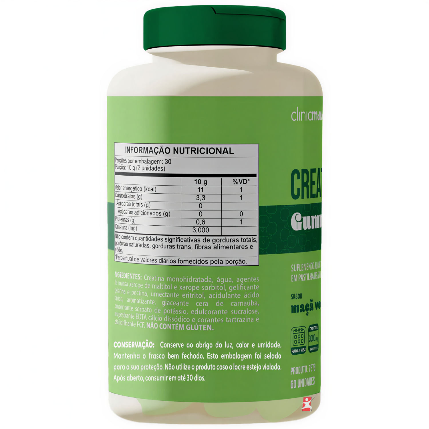 Creatina Gummies Clinicmais Sabor Maçã Verde 60 Gomas