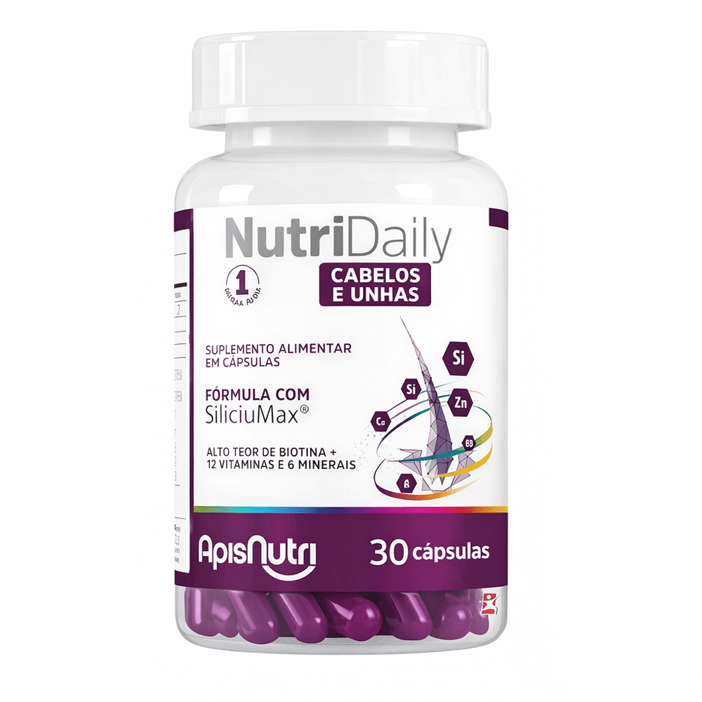 Nutridaily Cabelos E Unhas Siliciumax® + 12 Vitaminas + 6 Minerais Apisnutri 30 Cápsulas
