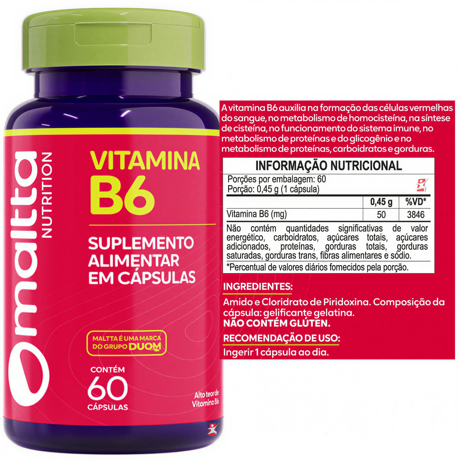 Vitamina B6 Mallta Nutrition 60 Cápsulas