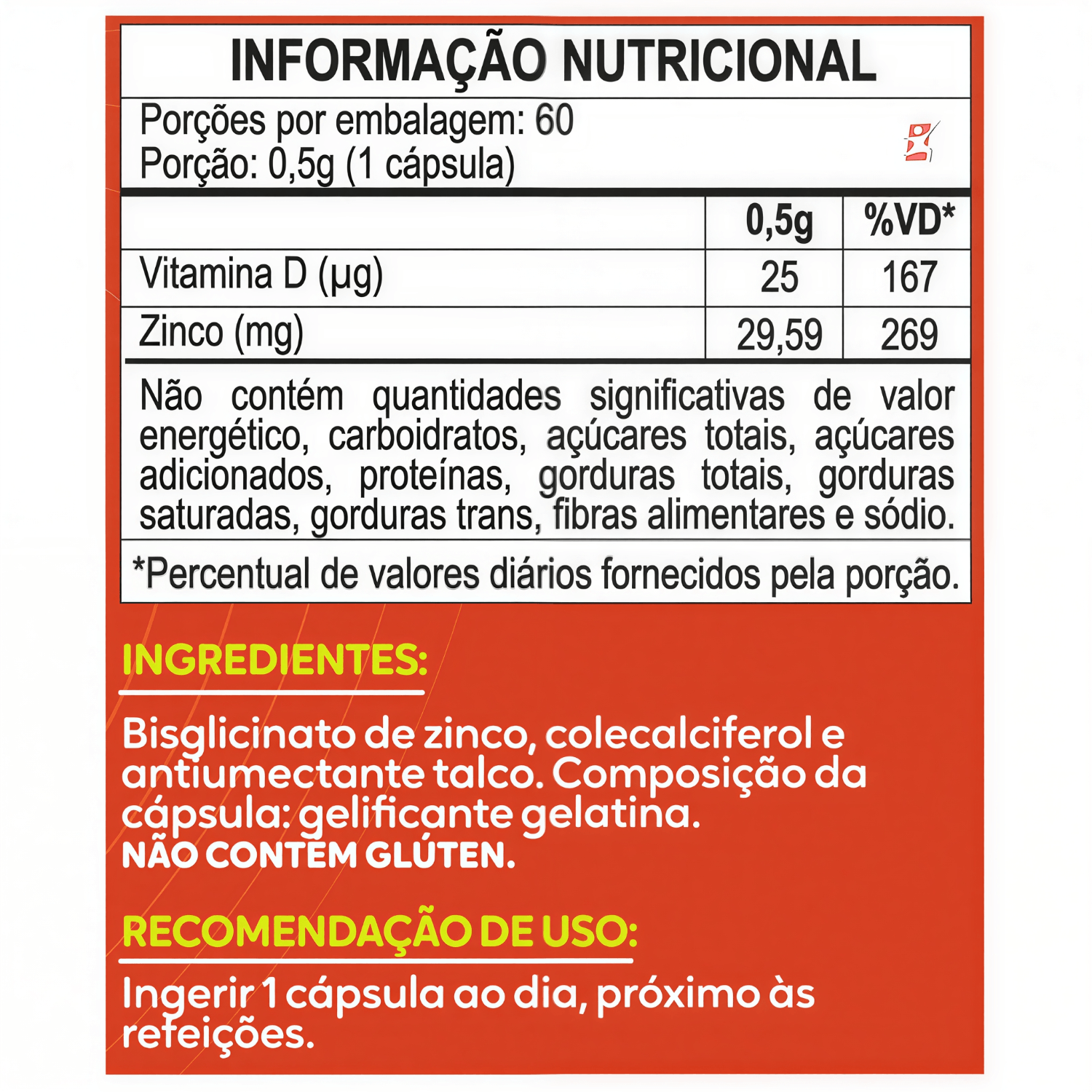 Zinco Quelato + Vitamina D3 Maltta Nutrition 60 Cápsulas
