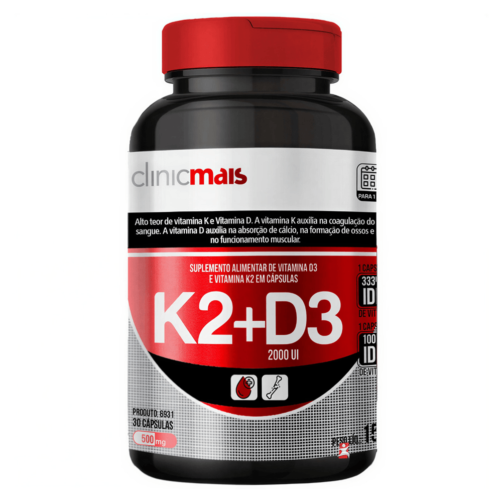 Vitamina K2 + D3 ClinicMais 30 cápsulas