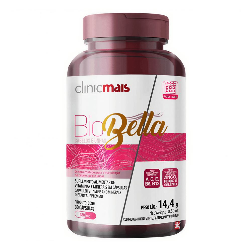 BioBella Cabelos e Unhas ClinicMais 480mg 30 Cápsulas
