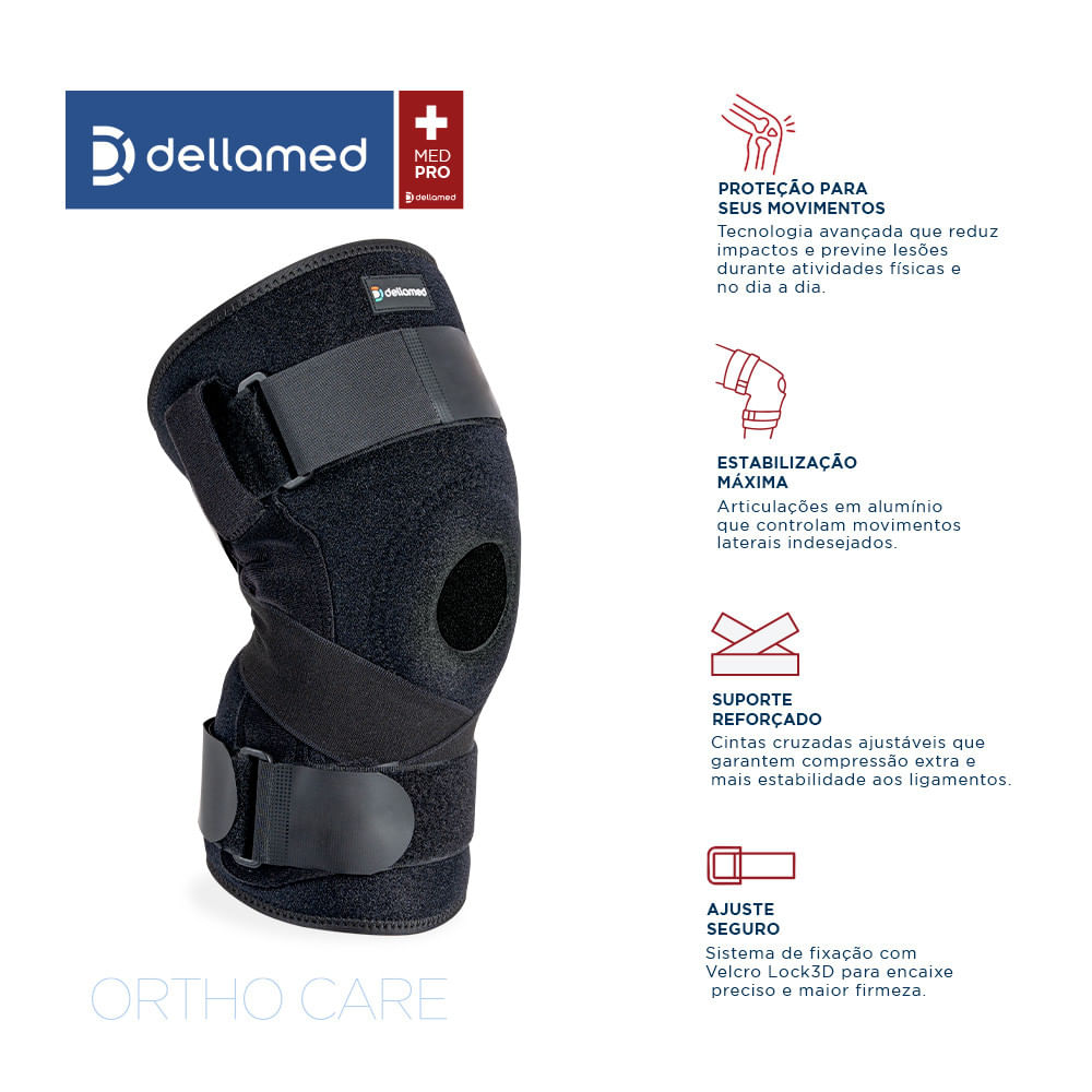 Par de Joelheira Articulada com Cintas Cruzadas Ortho Care Dellamed Tamanho GG