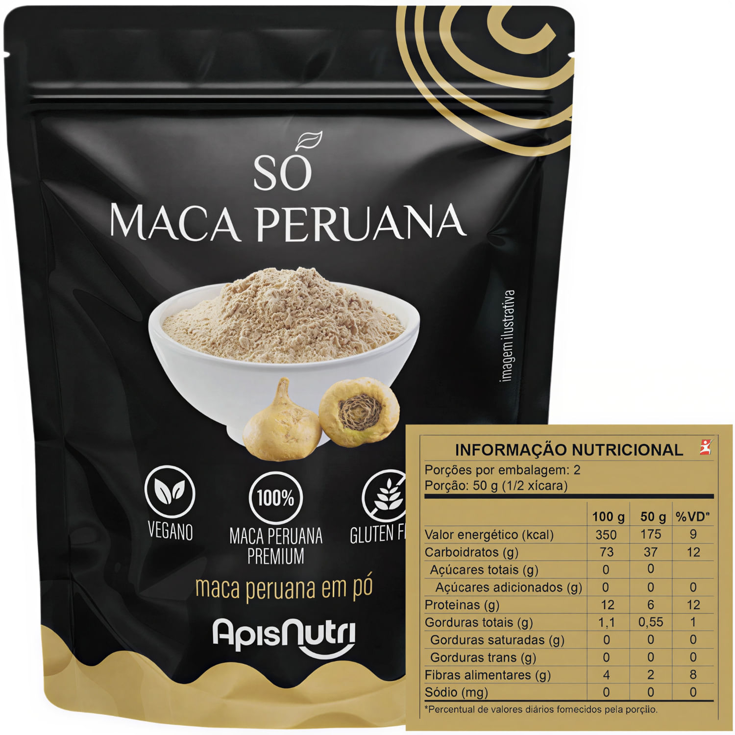 Só Maca Peruana 100% Pura e Vegana Apisnutri 100g Pouch