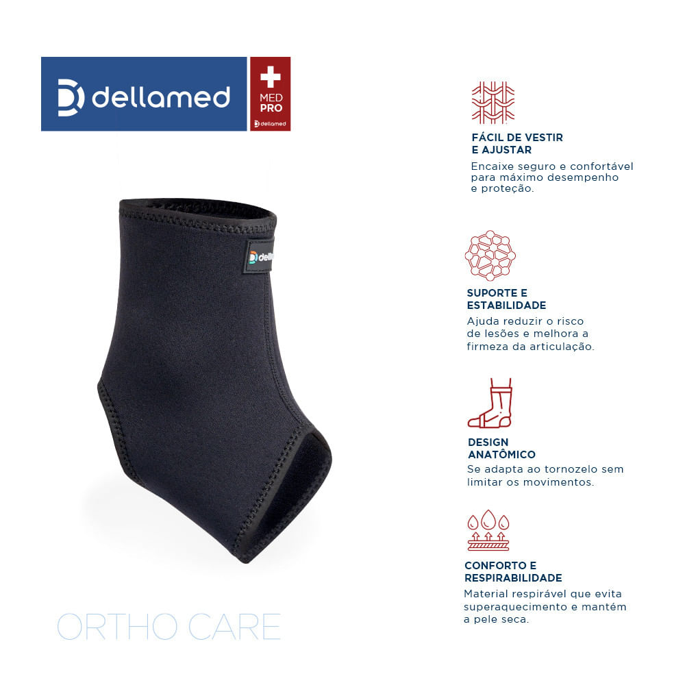 Par de Tornozeleiras Curta Ortho Care Dellamed Tamanho M