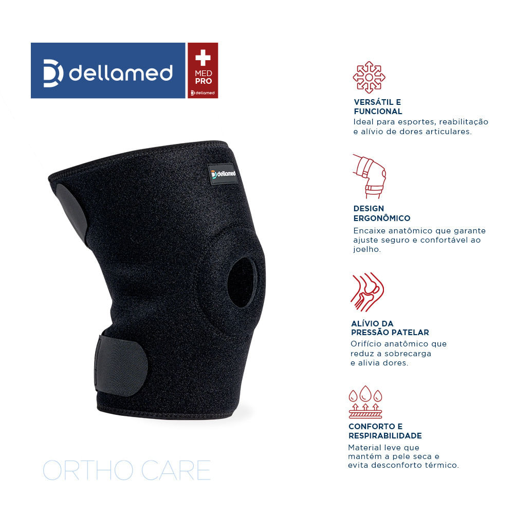 Par Joelheira Ajustável com Orifício e Reforço Patelar Ortho Care Dellamed Tamanho Único
