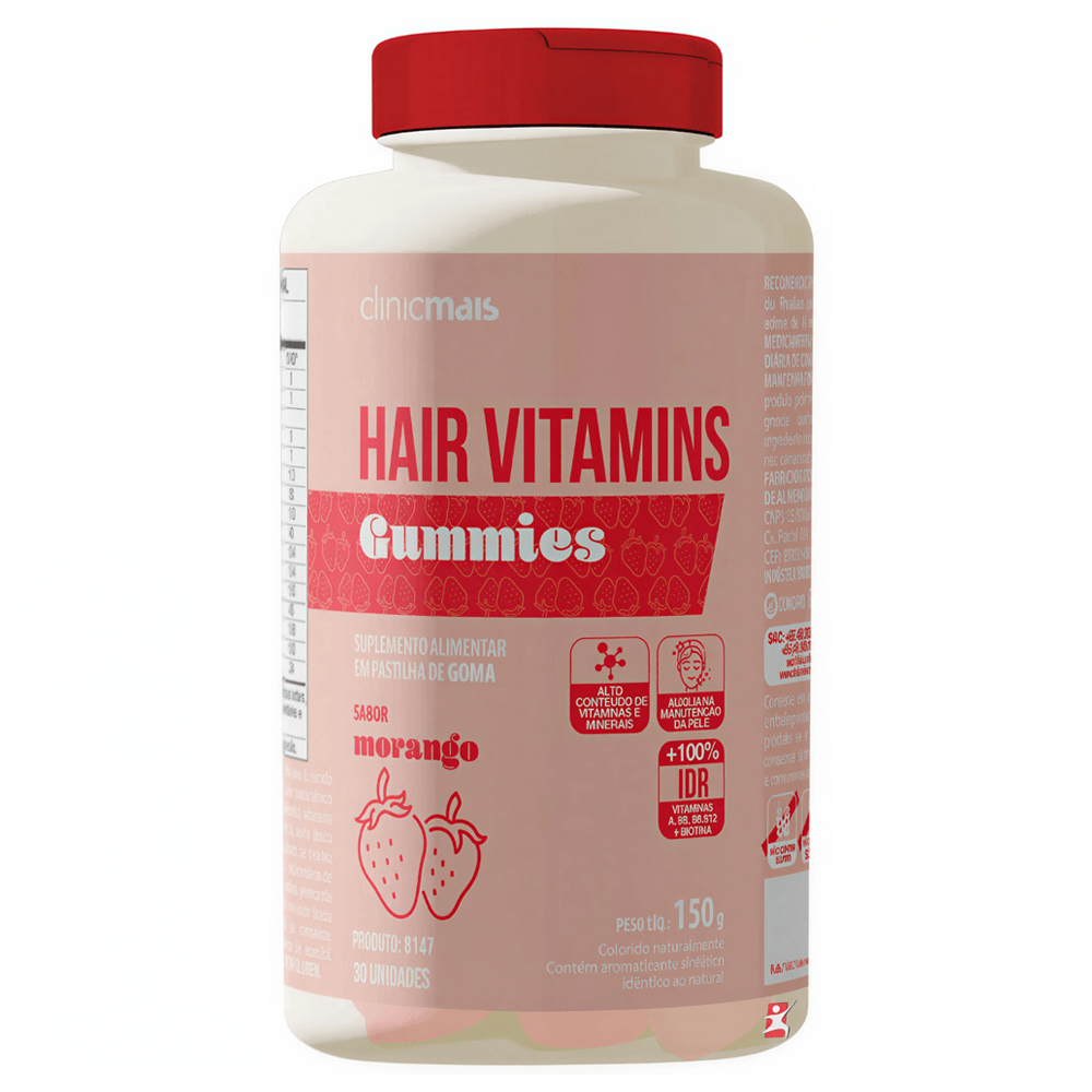 Hair Vitamins Gummies Sabor Morango Clinicmais 30 Gomas