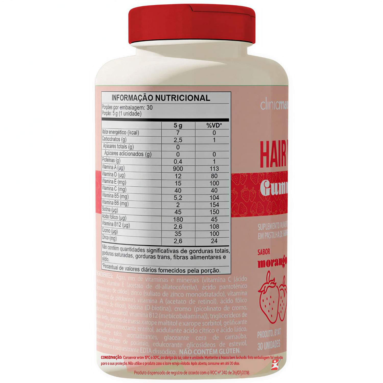 Hair Vitamins Gummies Sabor Morango Clinicmais 30 Gomas