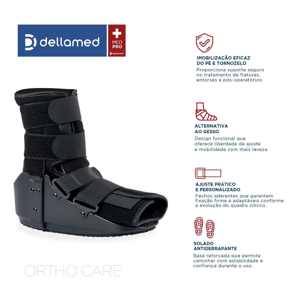 Bota Ortopédica Imobilizadora Curta em Alumínio Ortho Care Dellamed Tamanho G