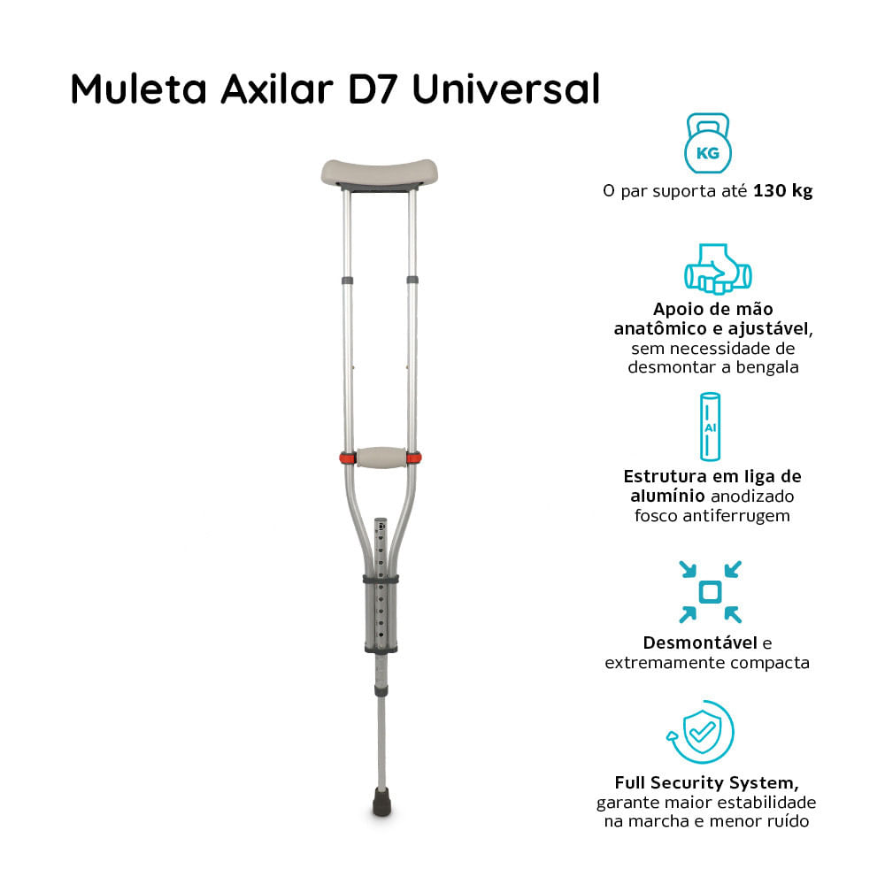 Muleta Axilar de Alumínio Anodizado D7 Dellamed