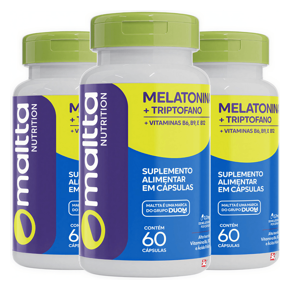 Kit 3 Melatonina + Triptofano + Vitaminas B6, B9 E B12 Mallta Nutrition 60 Cápsulas