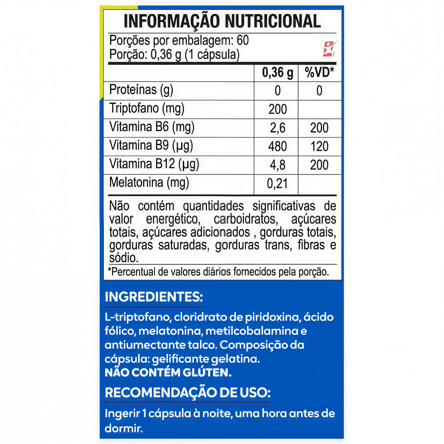 Kit 3 Melatonina + Triptofano + Vitaminas B6, B9 E B12 Mallta Nutrition 60 Cápsulas