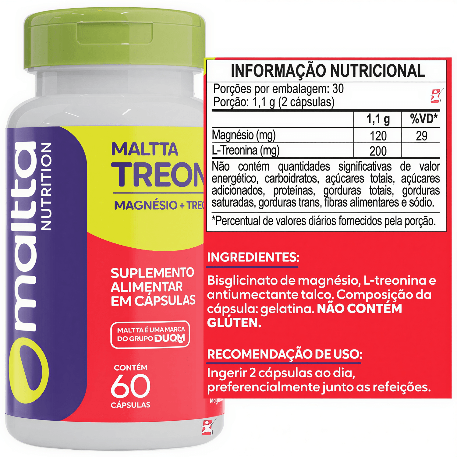 Kit 5 Maltta Treonat Magnésio + Treonina Maltta Nutrition 60 Cápsulas