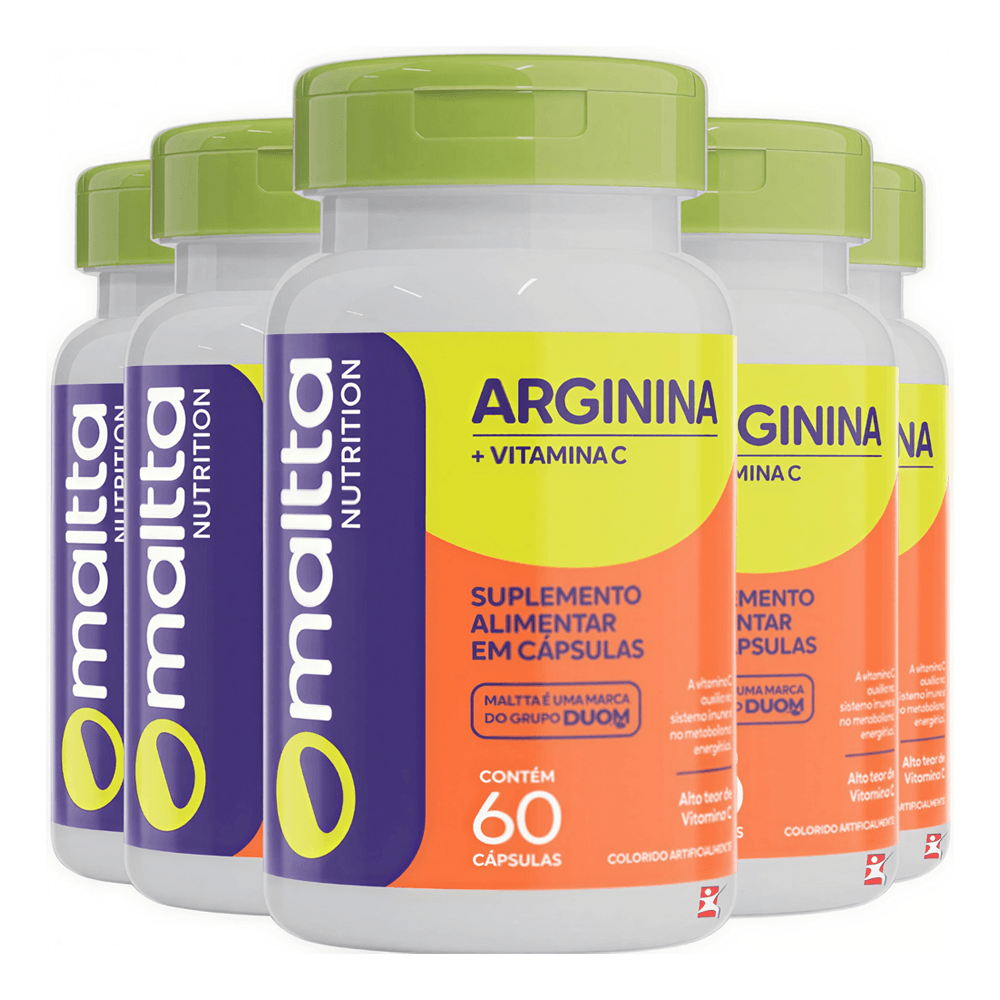 Kit 5 Arginina + Vitamina C Maltta Nutrition 60 Cápsulas