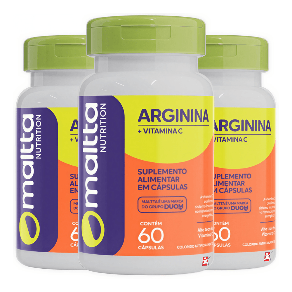 Kit 3 Arginina + Vitamina C Maltta Nutrition 60 Cápsulas