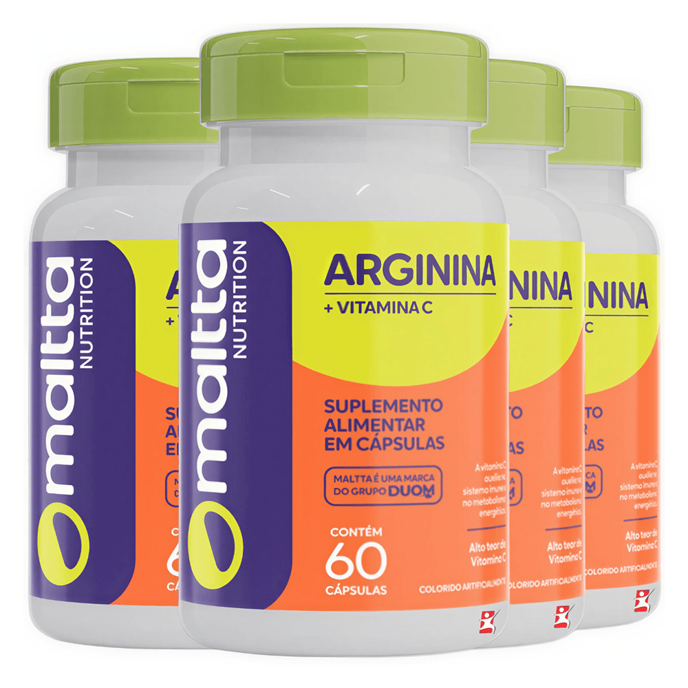 Kit 4 Arginina + Vitamina C Maltta Nutrition 60 Cápsulas