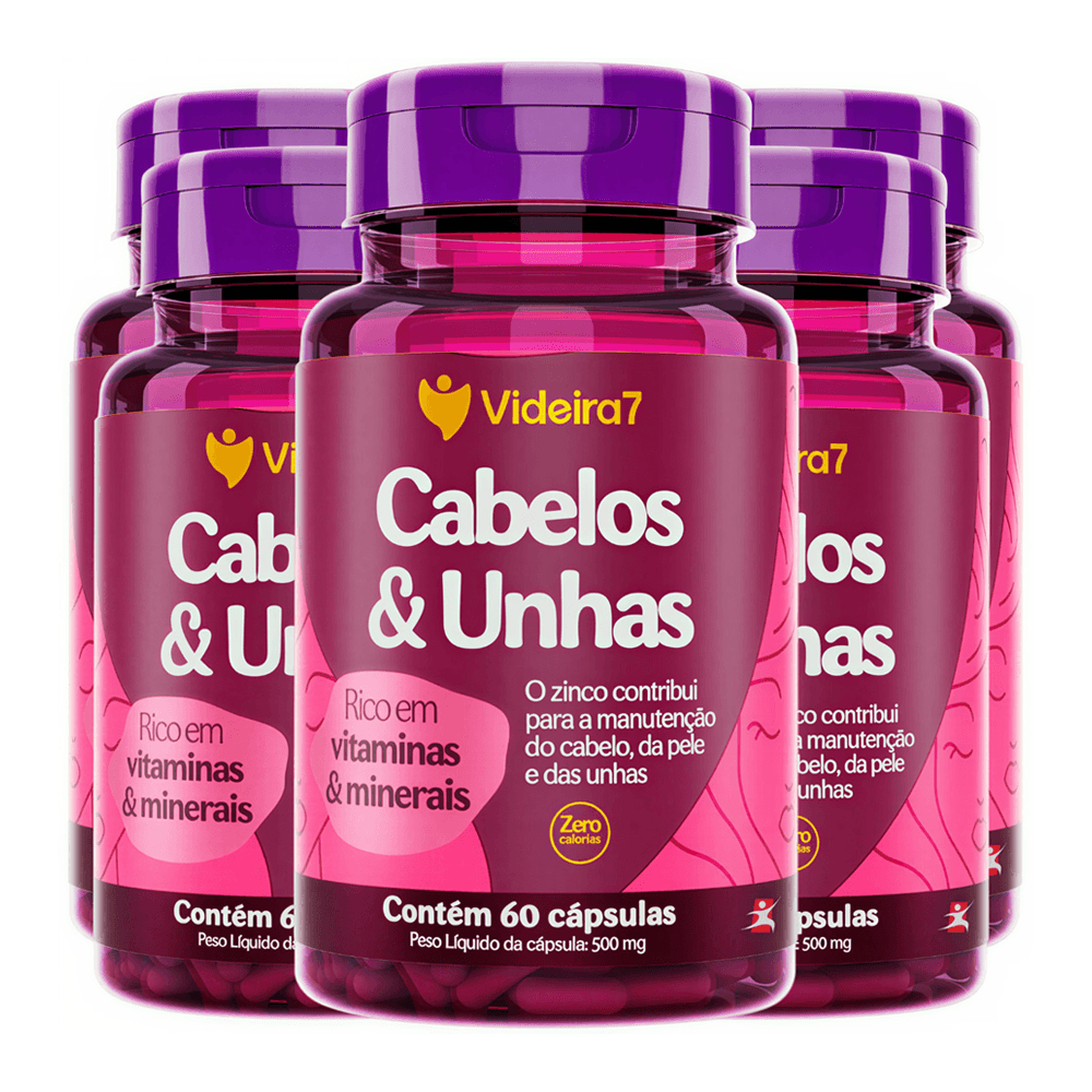 Kit 5 Cabelos E Unhas Rico Em Vitaminas E Minerais Videira7 60 Cápsulas
