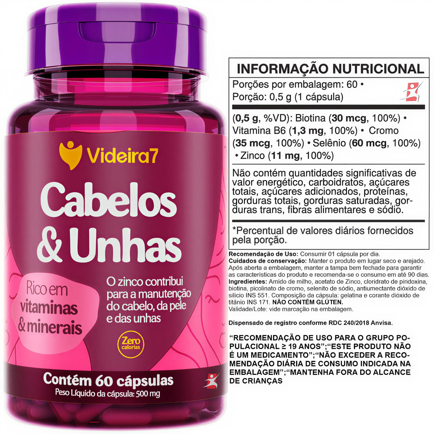 Kit 5 Cabelos E Unhas Rico Em Vitaminas E Minerais Videira7 60 Cápsulas