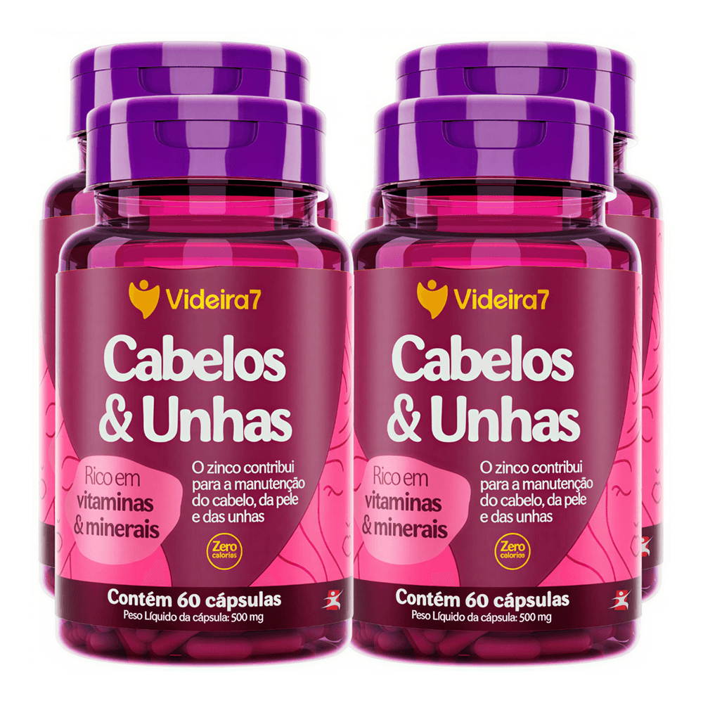 Kit 4 Cabelos E Unhas Rico Em Vitaminas E Minerais Videira7 60 Cápsulas
