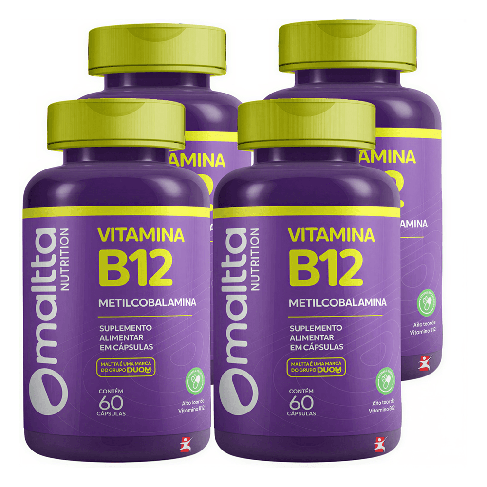 Kit 4 Vitamina B12 Metilcobalamina Maltta Nutrition 60 Cápsulas Veganas
