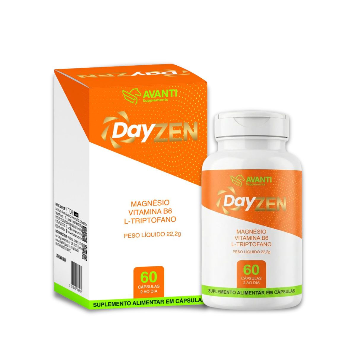 DayZen Calmante Ltriptofano 25mg + Magnésio 65mg + Vitamina B6 1,3mg Avanti Supplements 60 Cápsulas