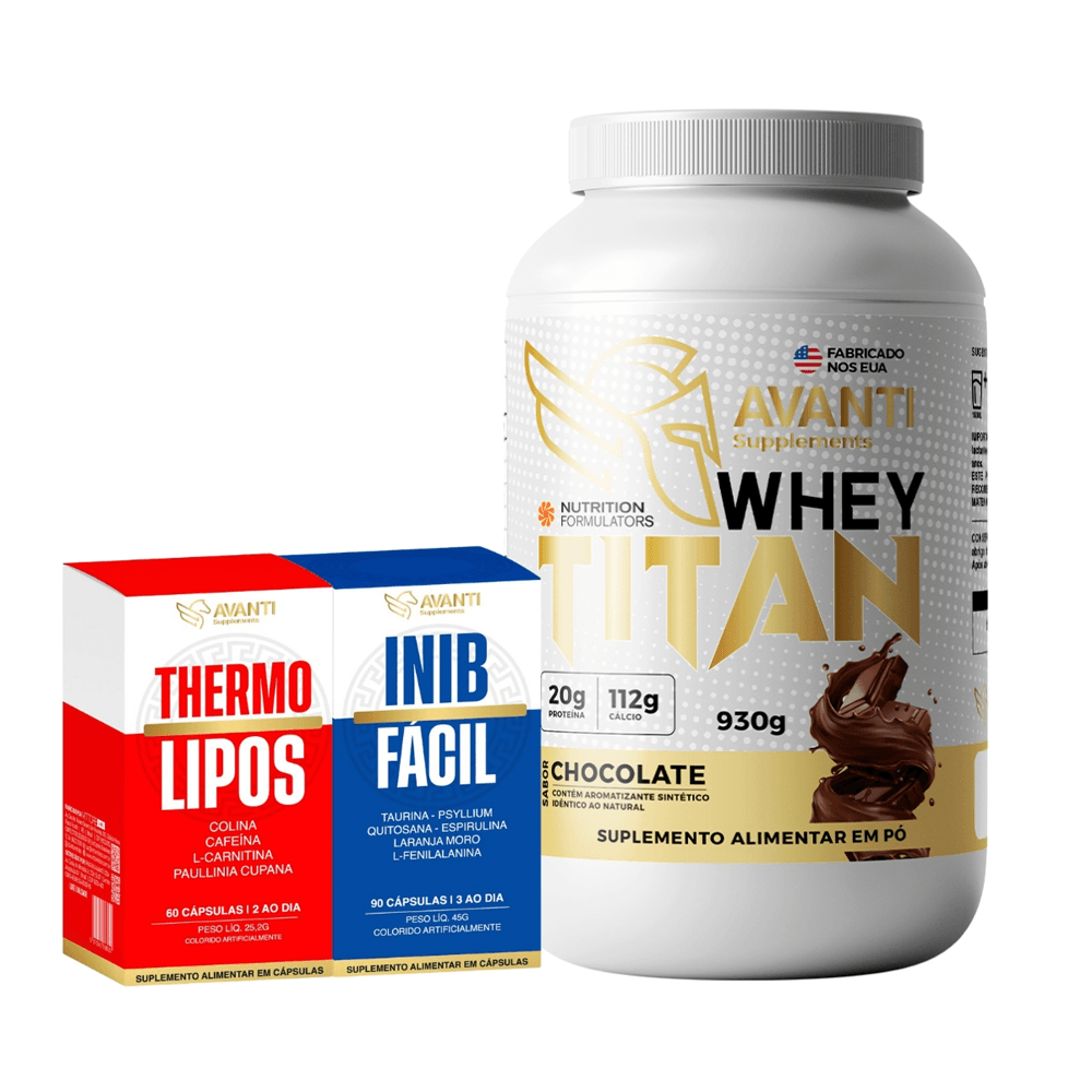 Kit Whey Titan Importado 930g + Inibfácil + Thermolipos